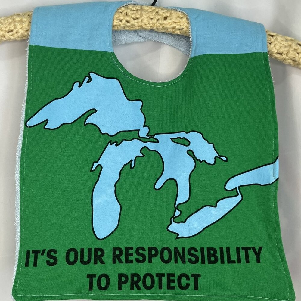 Bib for Baby or Toddler - Michigan water protection Great Lakes - Upcycled